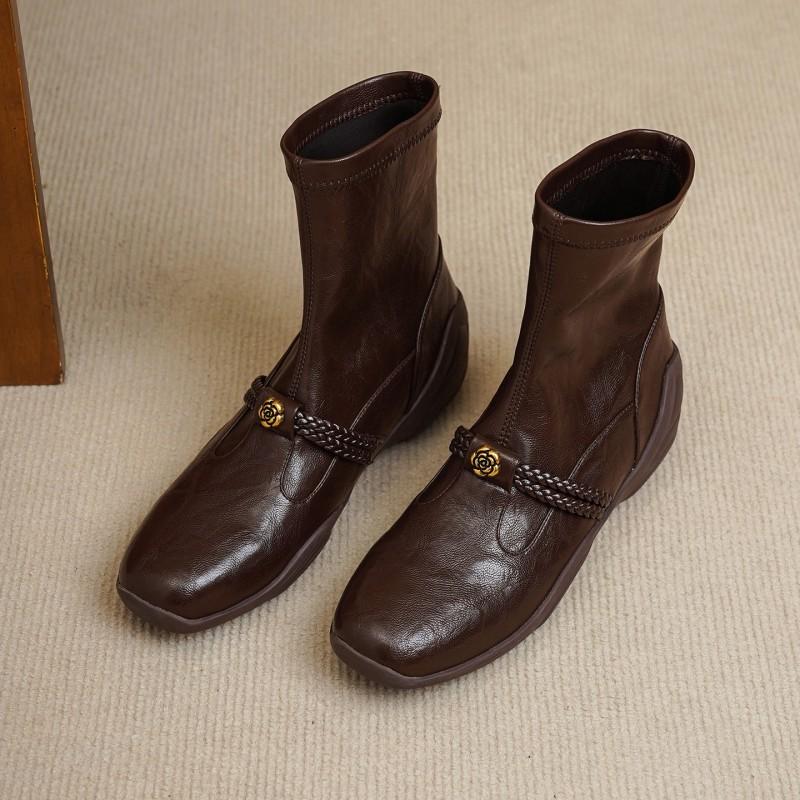 3cm Womens British Style Stretch Ankle Boots Round Toe Platform Slip-On Short Fall Winter