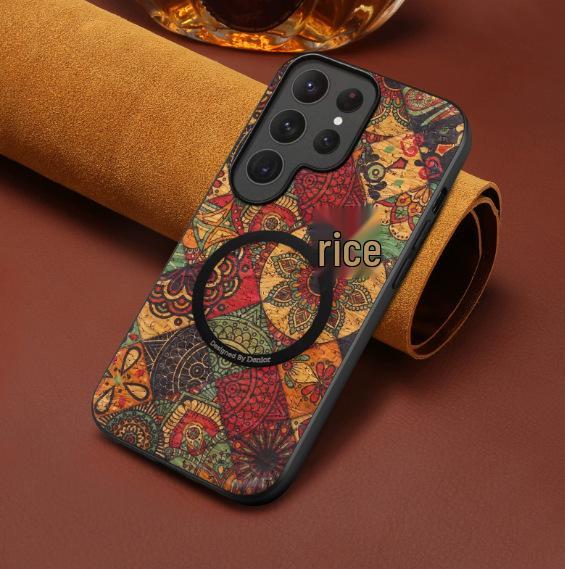 

Samsung S26 Ultra Magnetic Phone Case: S25 Edge Protective Cover with A16 Floral Leather Design for S24. A13 5G