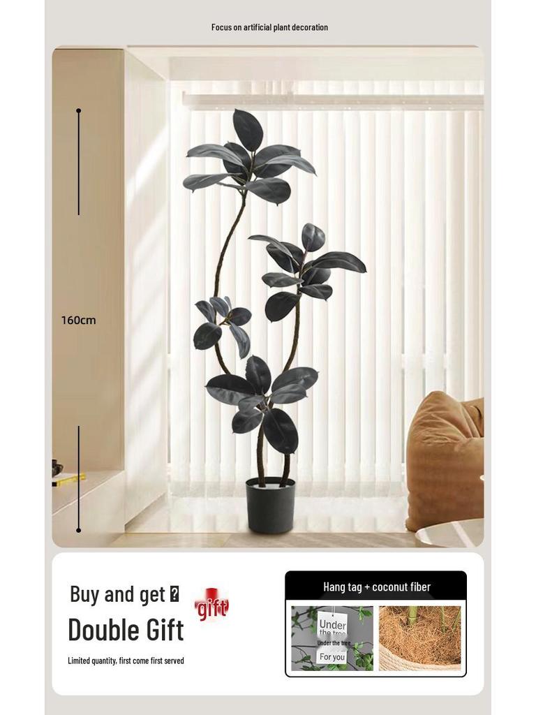 Luxury Indoor Black King Kong Artificial Green Plant - Large Potted Floor Ornament for Living Room Decoration