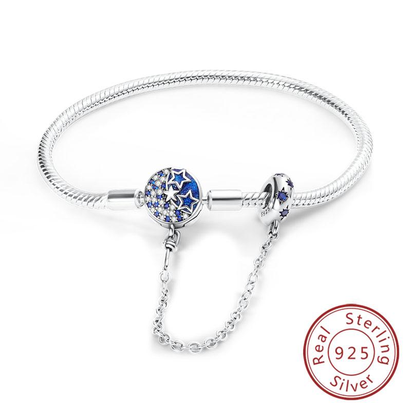 Original 925 Silver Bracelets 17-20CM Love Heart Flowers Butterfly Charms Beads Bracelet For Women Fashion Jewelry Gift