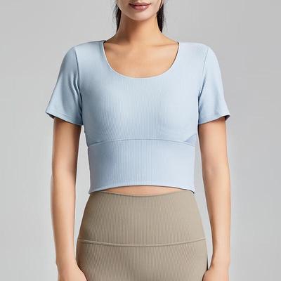 Longchan Women's Padded Yoga & Pilates Short-Sleeve Top