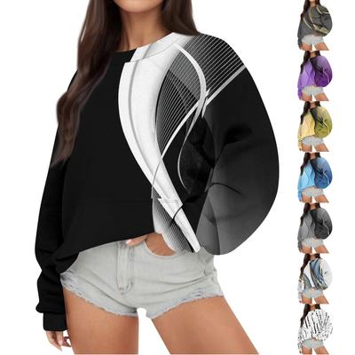 Women's Casual Fashion Print Round Neck Loose Long Sleeve Sweatshirt Top