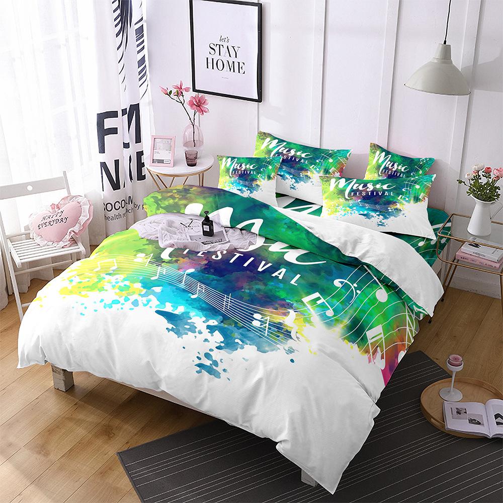 Music Theme Polyester Duvet Cover Set 3D Guitar Piano Bedding Set King Queen Twin Full Size for Kids Boys Girls Room Decoration