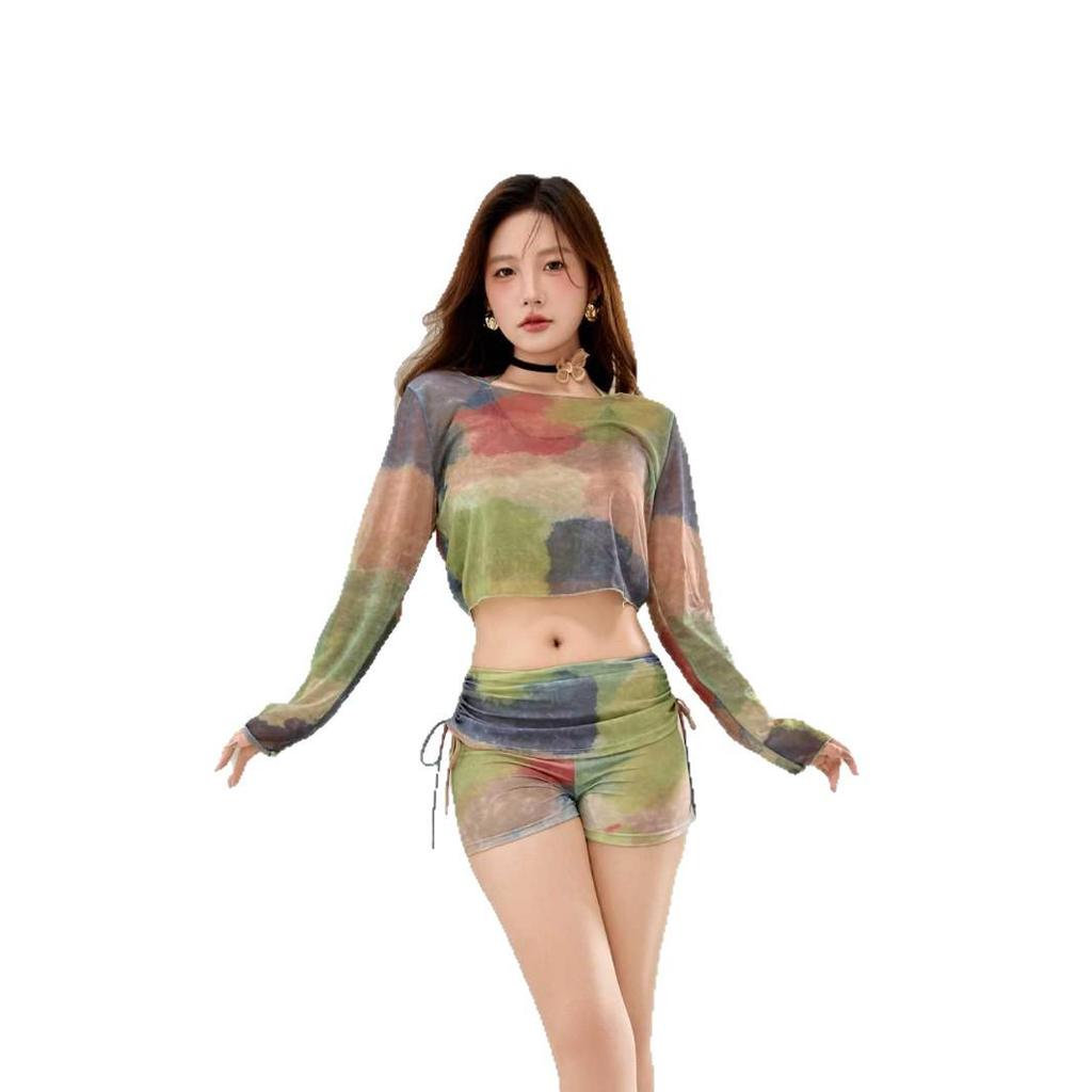 2025 Women's High-End Long Sleeve Swimsuit - Polyester Spandex, Flat Leg, Drawstring Beachwear for Vacations