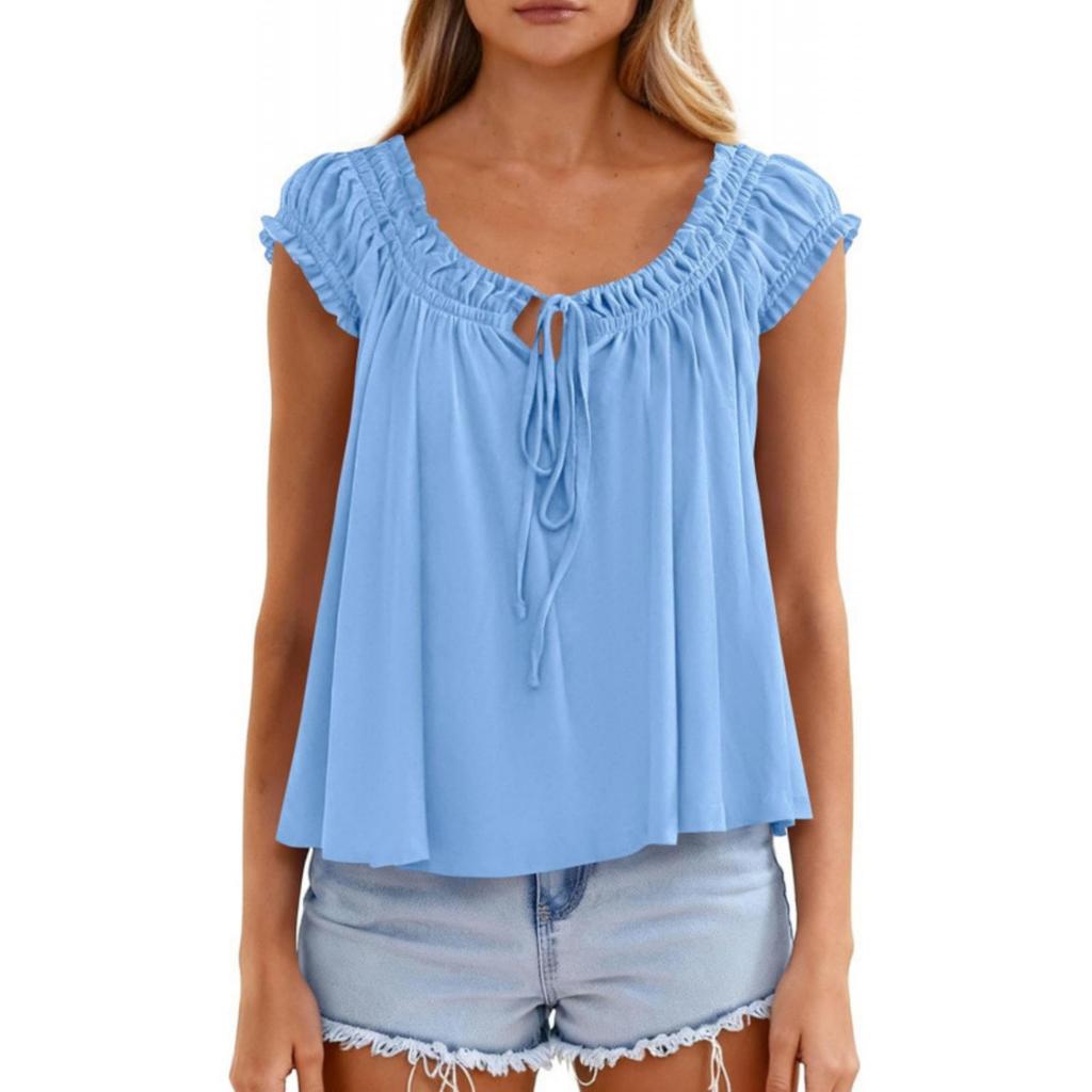 Fashionable Women's Temperament  Ruffle Edge Shirt Pleated Top