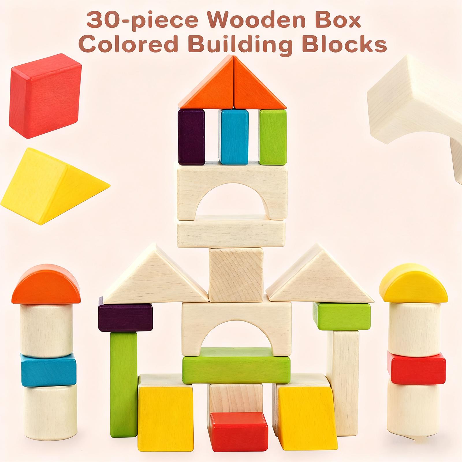 

Wooden 30pccolored Wooden Box Building Beech Shape Large Block Stacking Early Education Educational Toys One Size