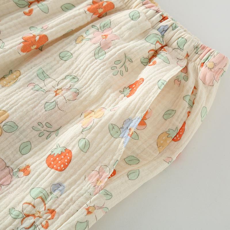 New Women's Spring/Summer Women's Pure Cotton Pajama Set Flower Print Short Sleeves+Capris Two Piece Sweet Home Furnishings
