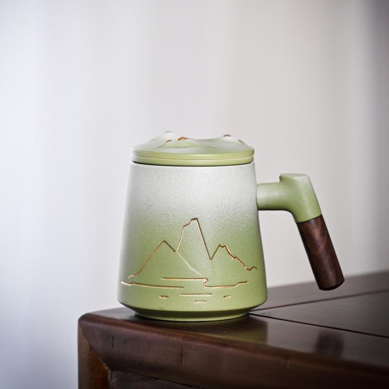 Tea Separation, Tea Cup Drinking Water, Large Capacity Men'S And Women'S Ceramic Cups, Office With Lid Filter Engraving