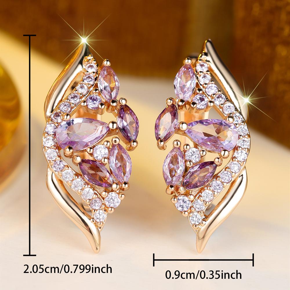 Elegant Purple Zircon Drop Earrings for Women Luxury Gold Color Wedding Party Jewelry Gifts