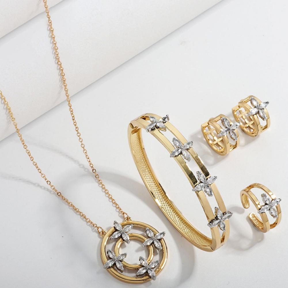 Luxury Stainless Steel Bracelet Ring Set for Women Men four-leaf clover No Fading Waterproof Couple Jewelry Holiday Gift