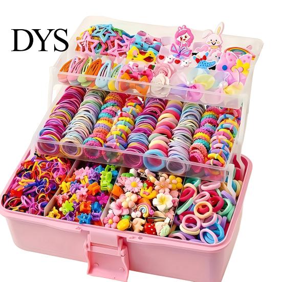 Comfortable Hair Ties for Thick Colorful Elastic Bands Clips Mini Claw Rubber Multiuse Accessories Kit with Box Girls Teens Children, Daily