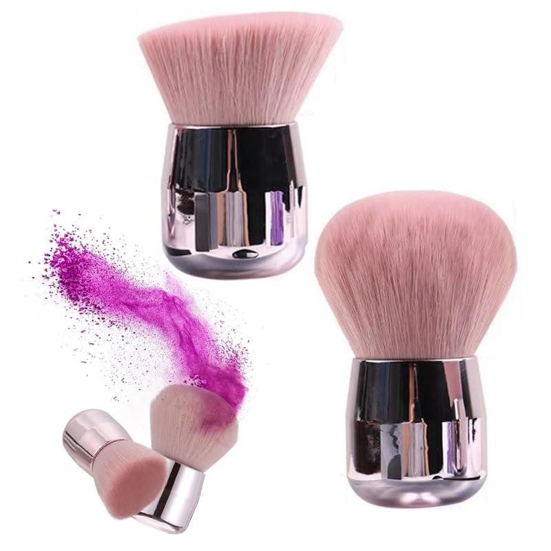 2-Piece Dual-Use Pink Soft Cosmetic Nail Art Brushes for Powder, Makeup, Face Foundation, Nail Dust, Cleaning, Acrylic Dipping, Powder, UV Gel