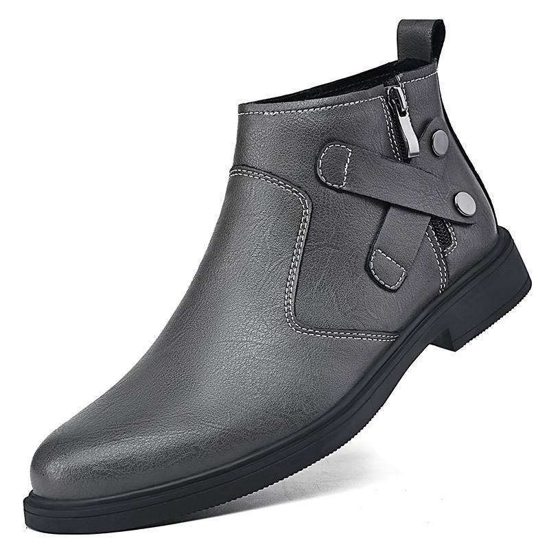 Fashion British Style New White Chelsea Mens Boots Luxury Brand Round Toe Low Heel Ankle Boots Side Zipper Business Formal Leather Boots