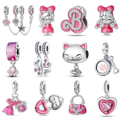 Copper Princess Skirt Bags Pink Series Heart Charms Beads Fit Women'S Original Bracelets Diy Jewelry Gifts