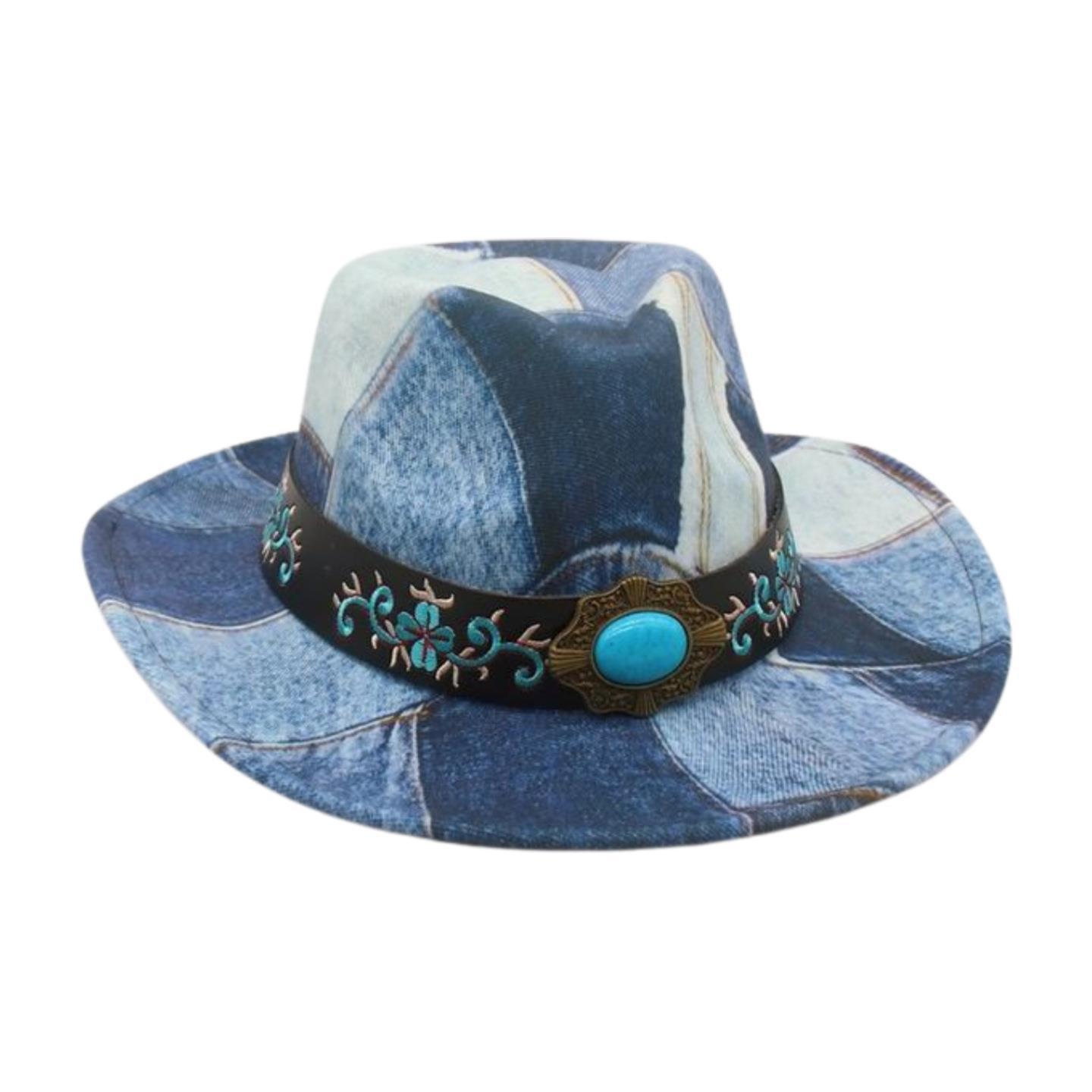 

Color Matching Embroidered Jazz Hat Peach Heart Retro Western Cowboy Top Hat Stage Catwalk Concave Stage Hat [heart top] one size fits all