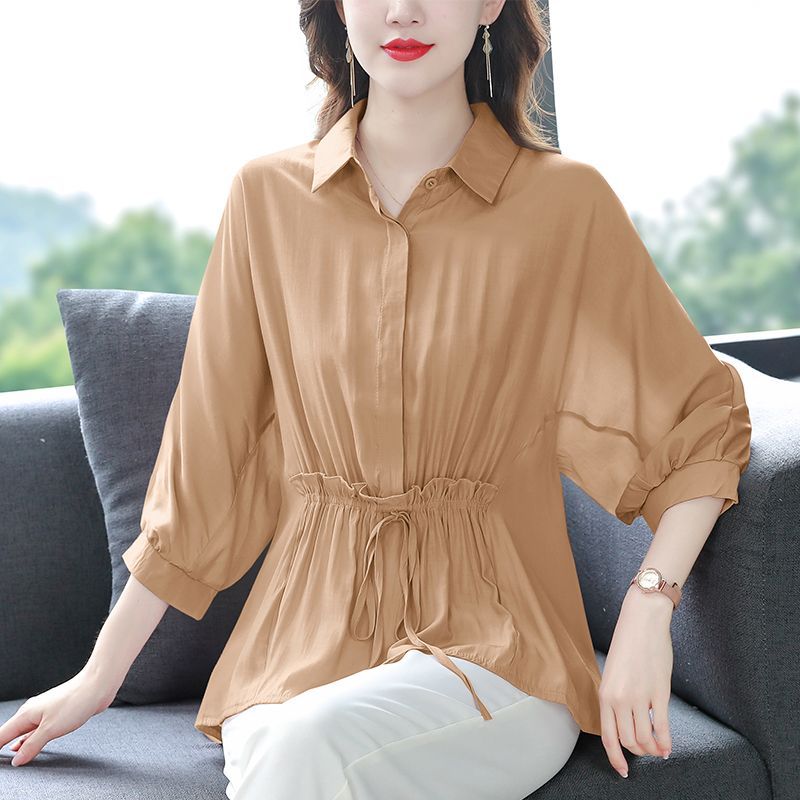 

Loose Fit Women s irt f Sve Thin Summer Faion Outerwear Top Large Size Trendy Casual Collar Button down 8XL хакі
