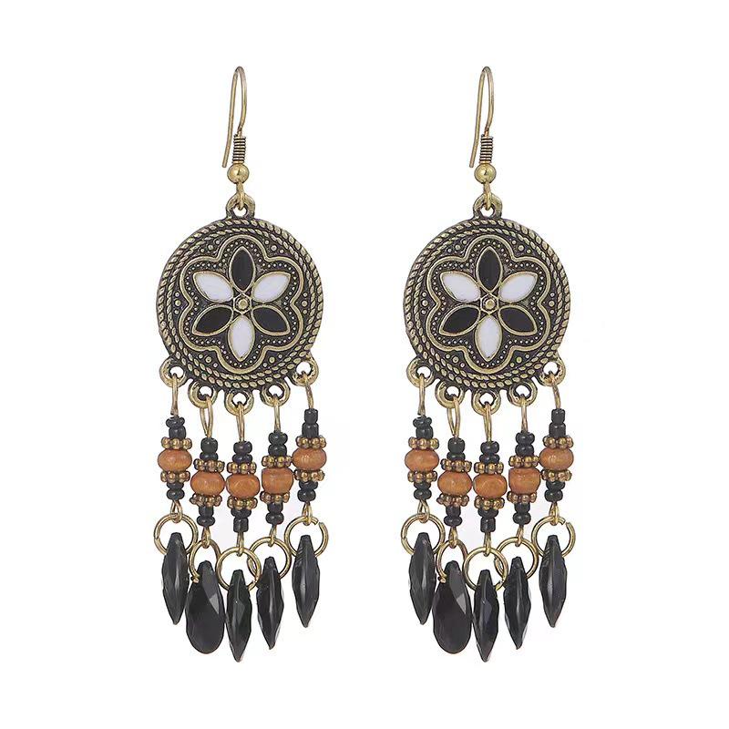 Bohemian Ethnic Beaded Teardrop Tassel Earrings