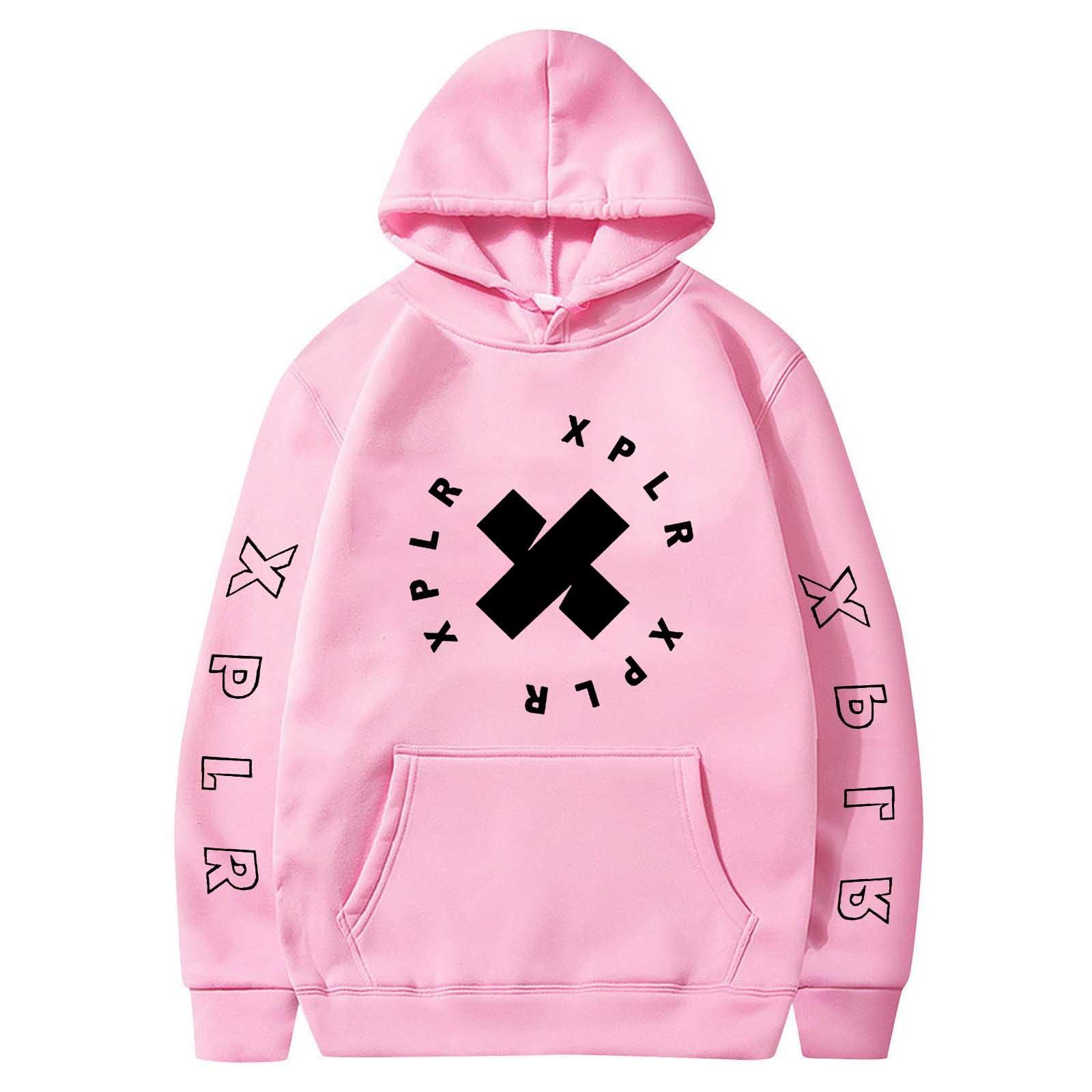 

Женская однотонная толстовка с капюшоном и длинным рукавом с принтом M розовый