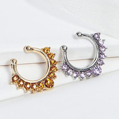 Moda Feminina Punk Anéis de Nariz Clicker Septo Falso Cravejados com Strass em Forma de U