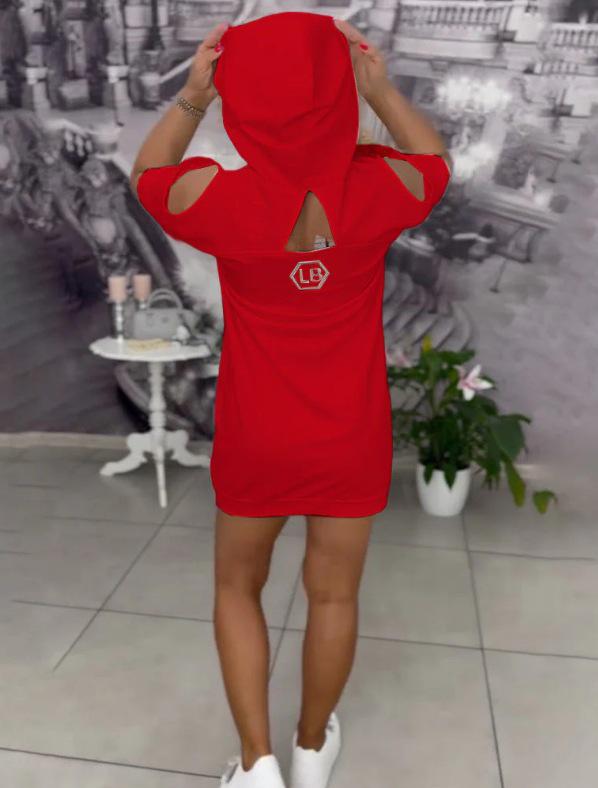 2025 Women's Summer Hooded Letter Print Loose Dress