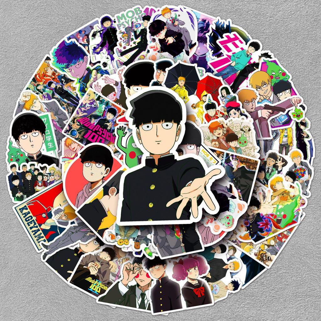 50 Japanese Anime Stickers: Mob Psycho 100 Shigeo Kageyama for Journal Decoration - Waterproof 2D Anime Merchandise.