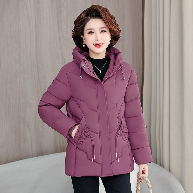 2025 winter new plus-size women's cotton jacket high-end embroidered short hooded cotton jacket