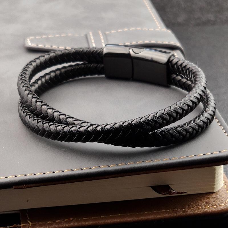 Punk Charm Customize Name Black/brown/blue/coffee Braided Leather Bracelet For Men Engraved Stainless Steel For Women Jewelry