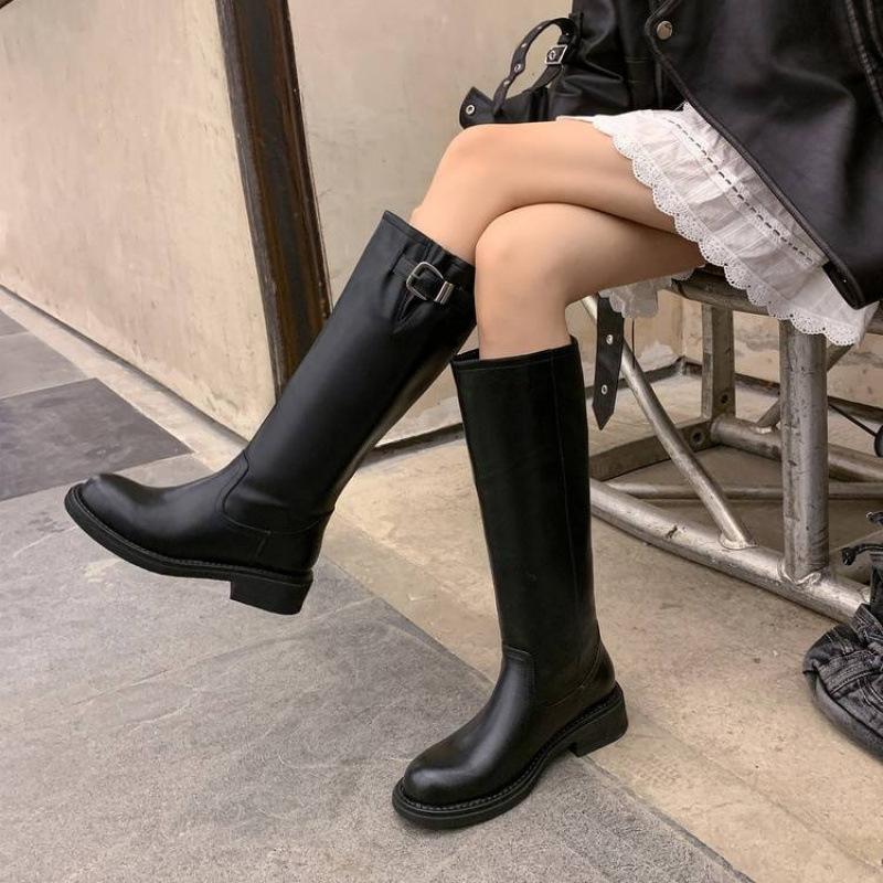 Autumn and winter women's leather boots leather large size women's boots middle heel sleeve cowhide versatile high boots new Martin boots women