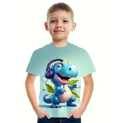 Summer Round Neck 3D Printed Dinosaur Pattern Top Fashionable Casual Short Sleeved Children's Boy T-shirts