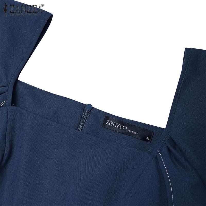 ZANZEA Women Square Neck Summer Casual Sleeveless Dress