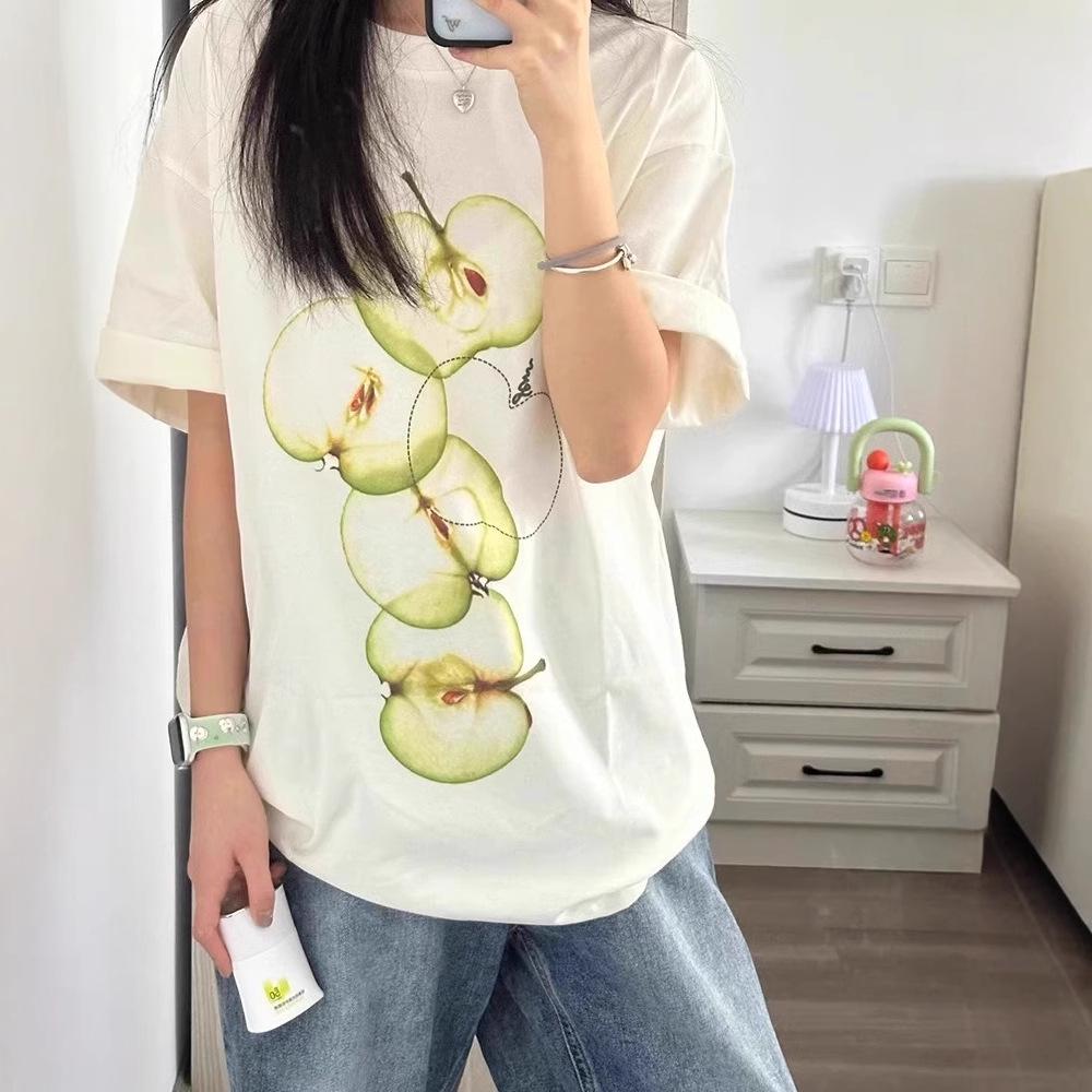 

Толстовка MM Женская Забавная футболка с принтом яблока, короткий рукав - Летний повседневный тренд 2025 6XL белый