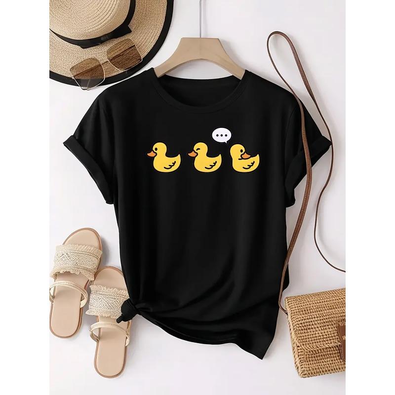 

Women Three Yellow Ducks Print T-Shirt Round Neck Short Sleeve Cute Casual Daily Personality Pattern Top 4XL