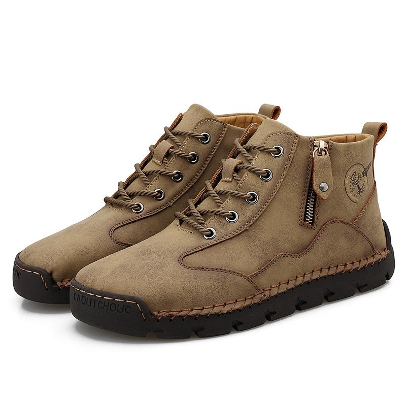 

New men s high-top shoes Korean version breathable daily leather shoes zipper handmade large size men s shoes platform foreign trade casual shoes 48