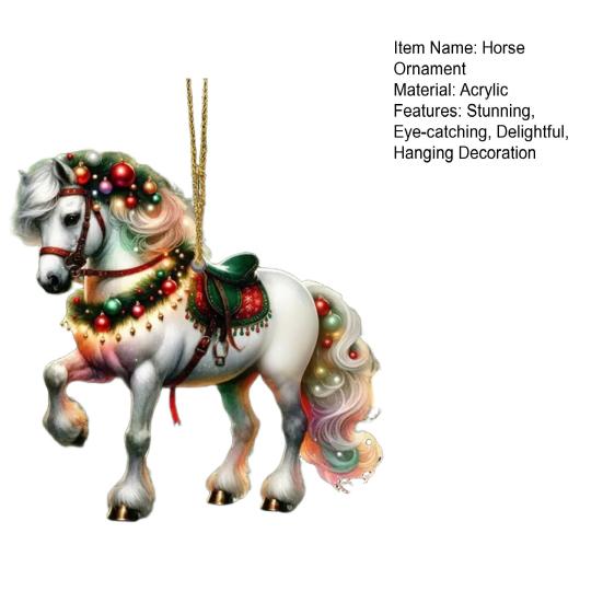 Vánoční ozdoba kůň 2D plochá akrylová ozdoba na vánoční stromek Dárky s koněm pro ženy Milovníky koní Farmáře Přátele