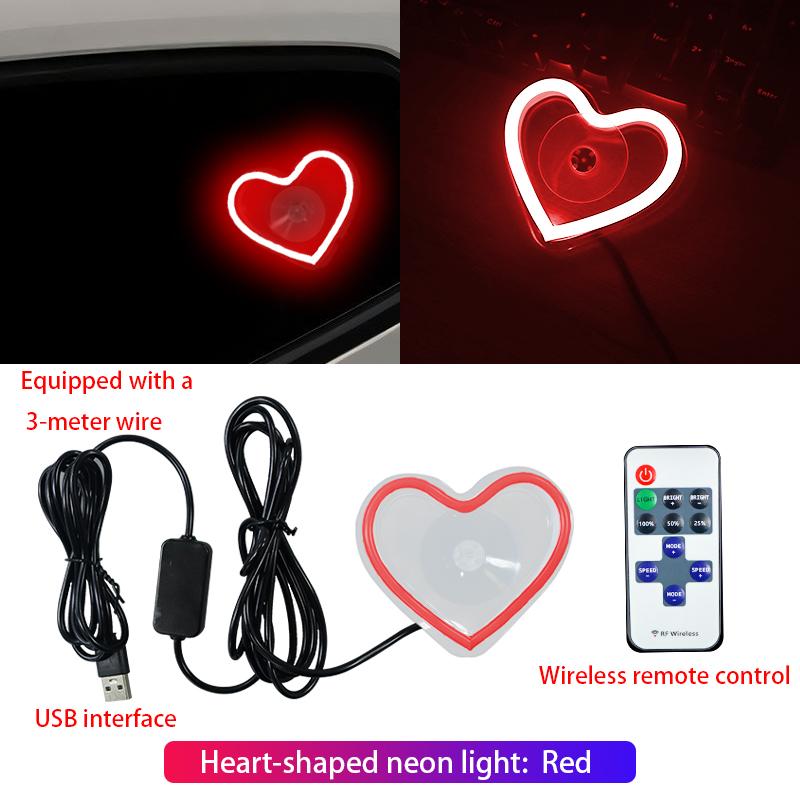 Car LED window lights interior decoration lights glowing heart atmosphere lights USB wiring car modification neon Car Decoration