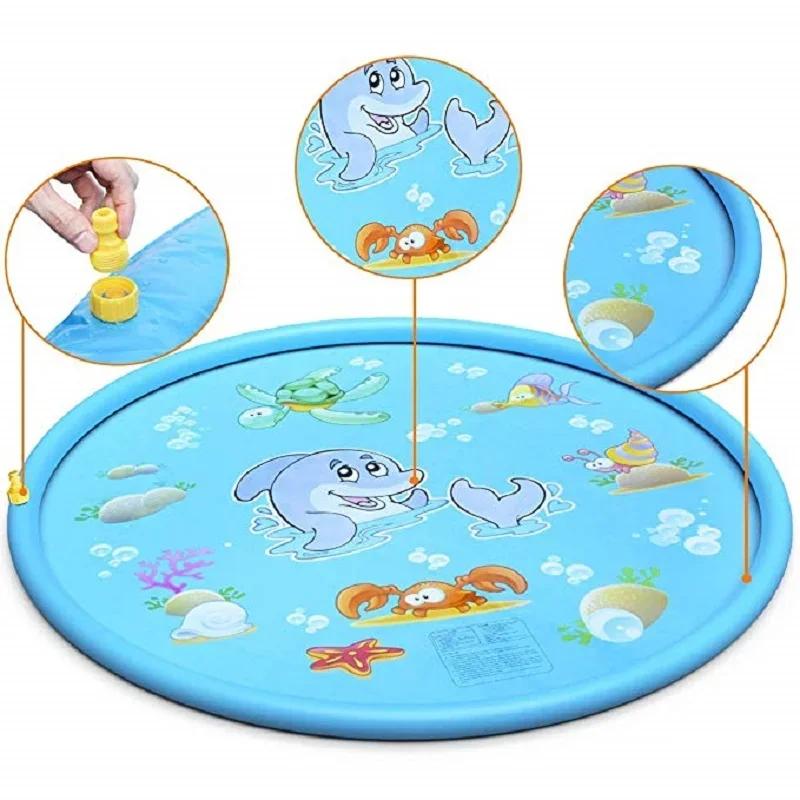 100/170cm Kids Inflatable Water Splash Play Pool-Outdoor Round Sprinkler Mat Funny Yard Water Spray Pad for Children Summer Fun