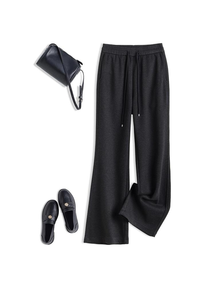 Women's 2025 Winter Woolen Micro Flare Velvet Pants: Floor-Length, Straight-Leg, Sports Casual