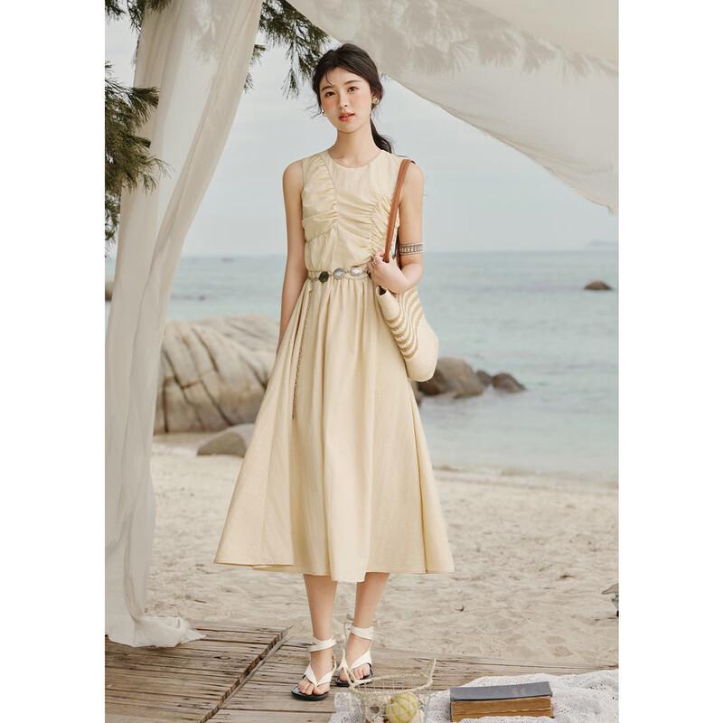 Mixiu Women s Light Yellow Sleeveless Dress L