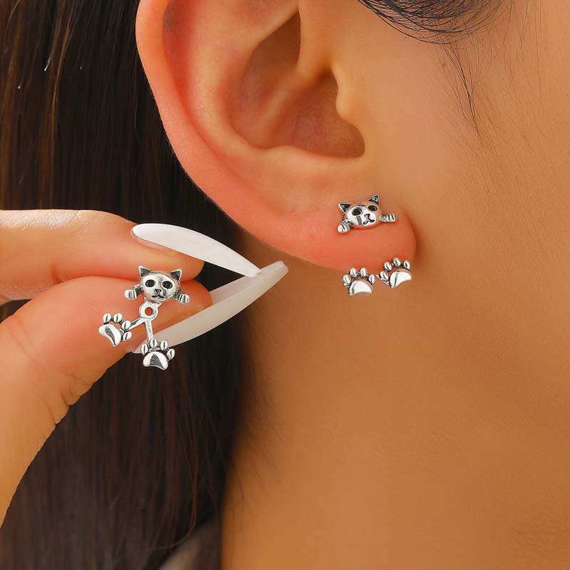 Fashion Silver Color Cat Stud Earrings for Women Men Punk Metal Geometric Cat Claw Personality Earrings Y2K Jewelry Gifts