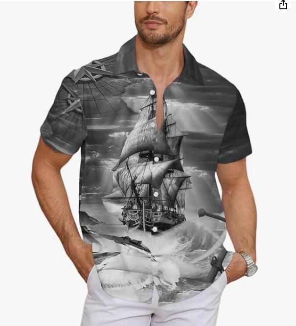 Summer Men's Beach Shirt Printed Hawaiian Short Sleeve Flower Shirt Boys