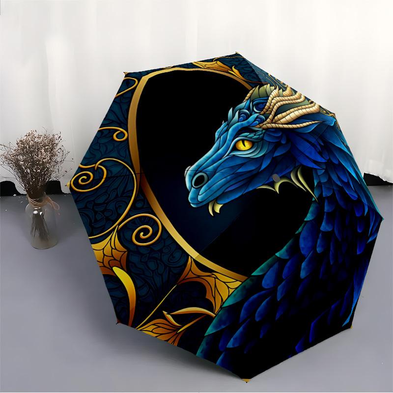 1pc Dragon Stained Automatic Folding Umbrella, Sturdy And Durable Automatic Folding Umbrella with 8 Ribs, Convenient for Outdoor Use183