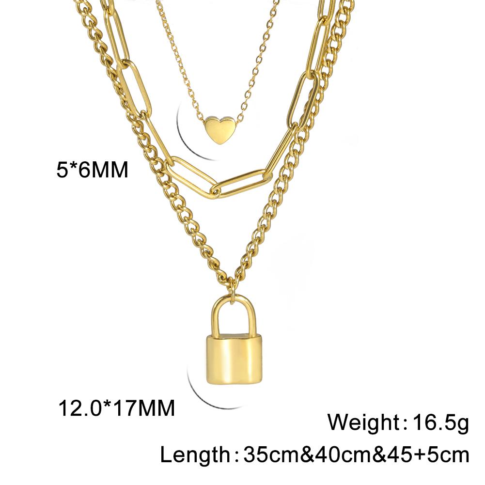 Stainless Steel Three Layers Chain Necklace For Women Heart Lock Pendant Clavicle Necklaces Hip Hop Jewelry Gift