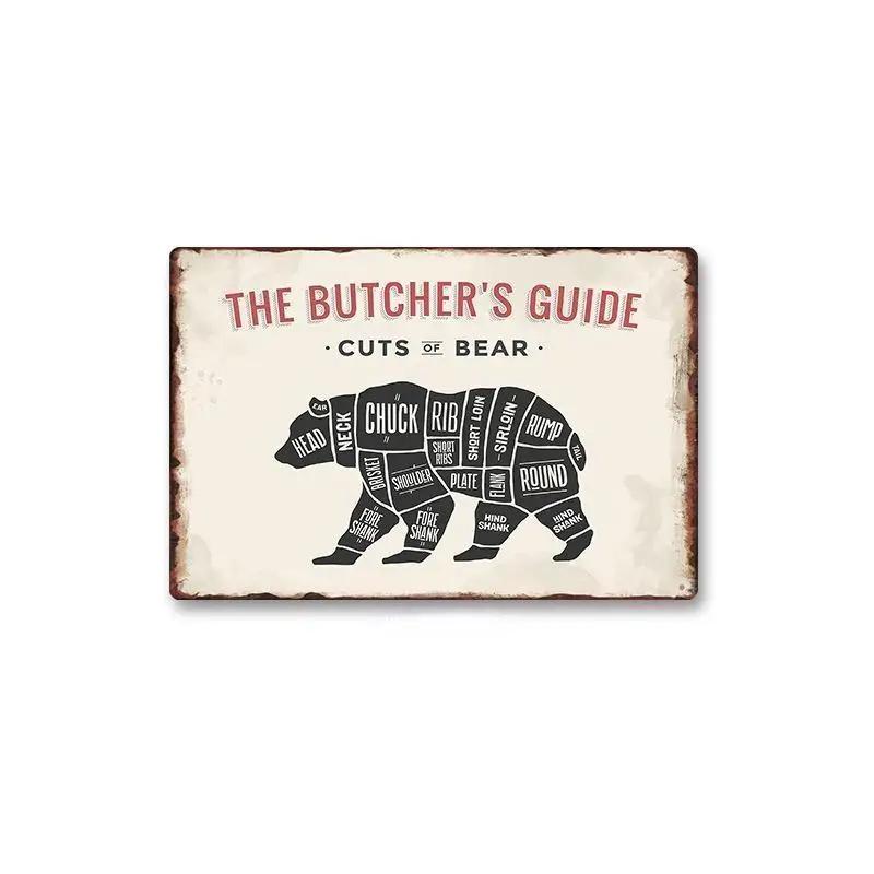 Metal Tin Poster Butcher Beef Pig Retro Metal Tin Signs Posters Plate Wall Decor for Bar Restaurant Cafe Clubs Retro Plaque