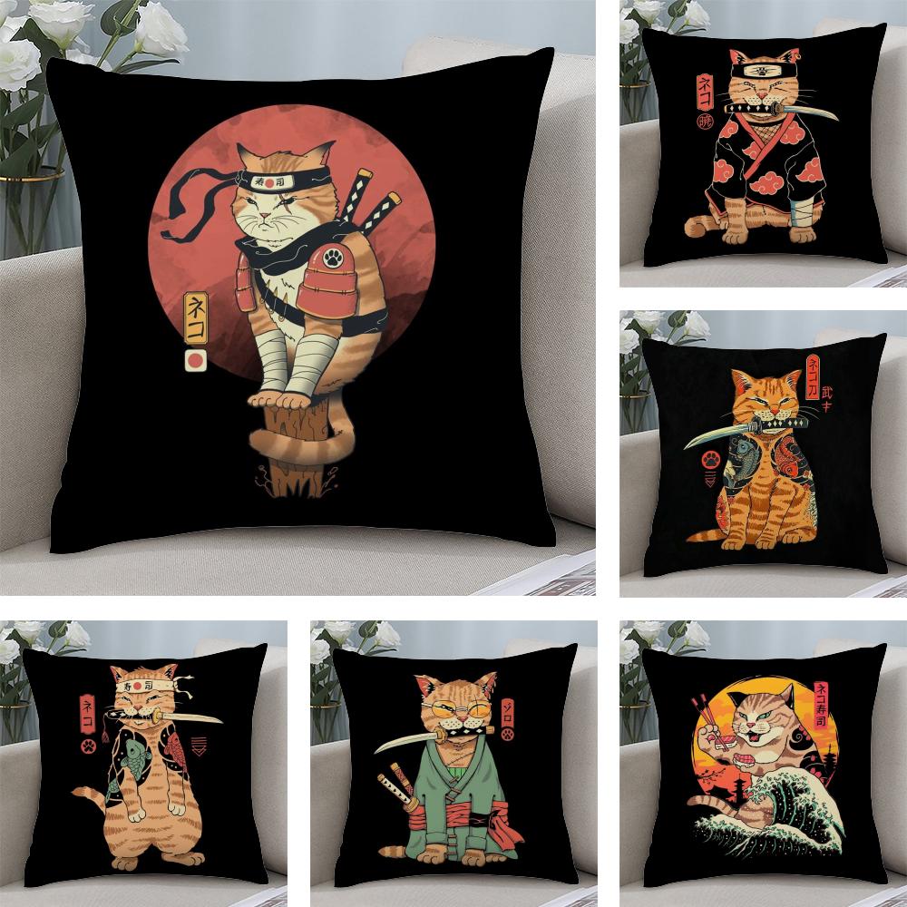 Japanese Style Cat Cushion Cover Soft Plush Fabric DoubleSided Printed Sofa Cushion Cover for All Seasons Home Decor Gift