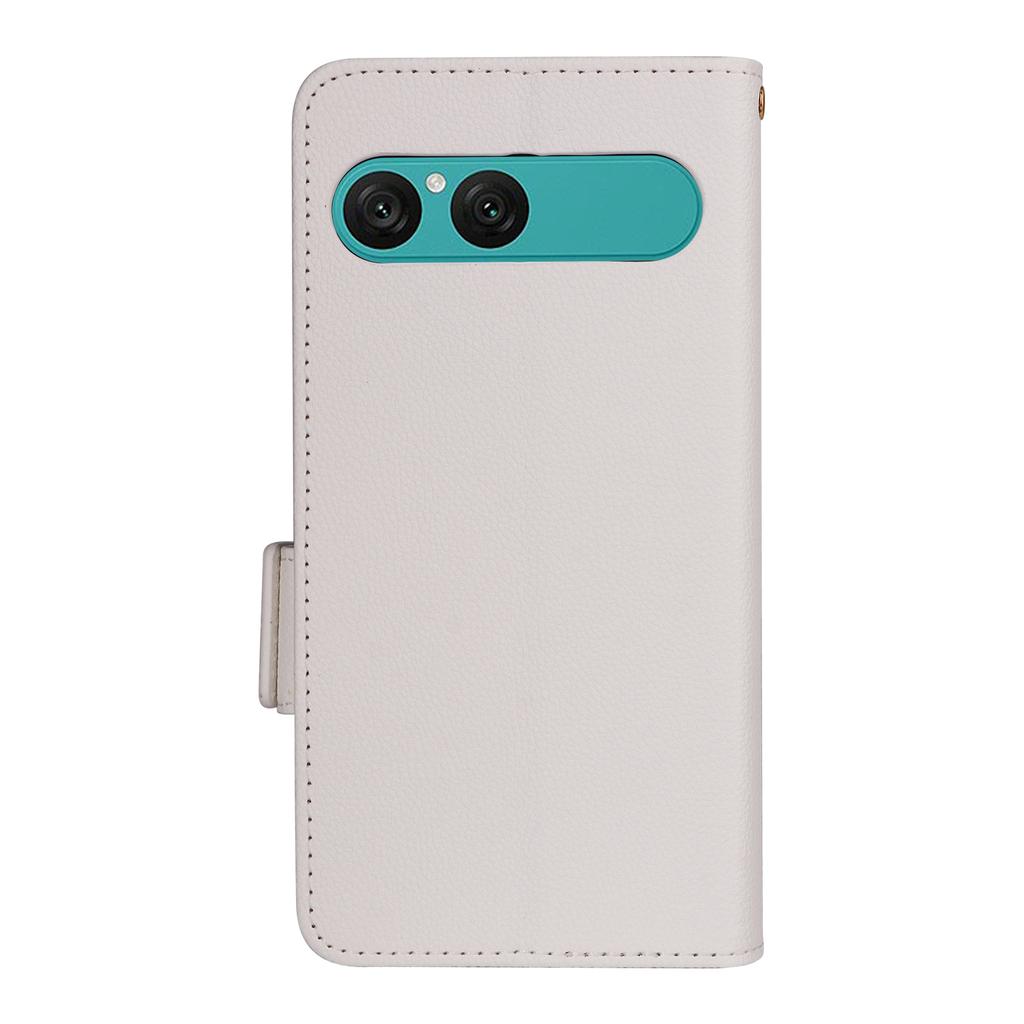 For Sony Xperia 10 VII Case Litchi Texture Wallet Leather Phone Cover with Wrist Strap