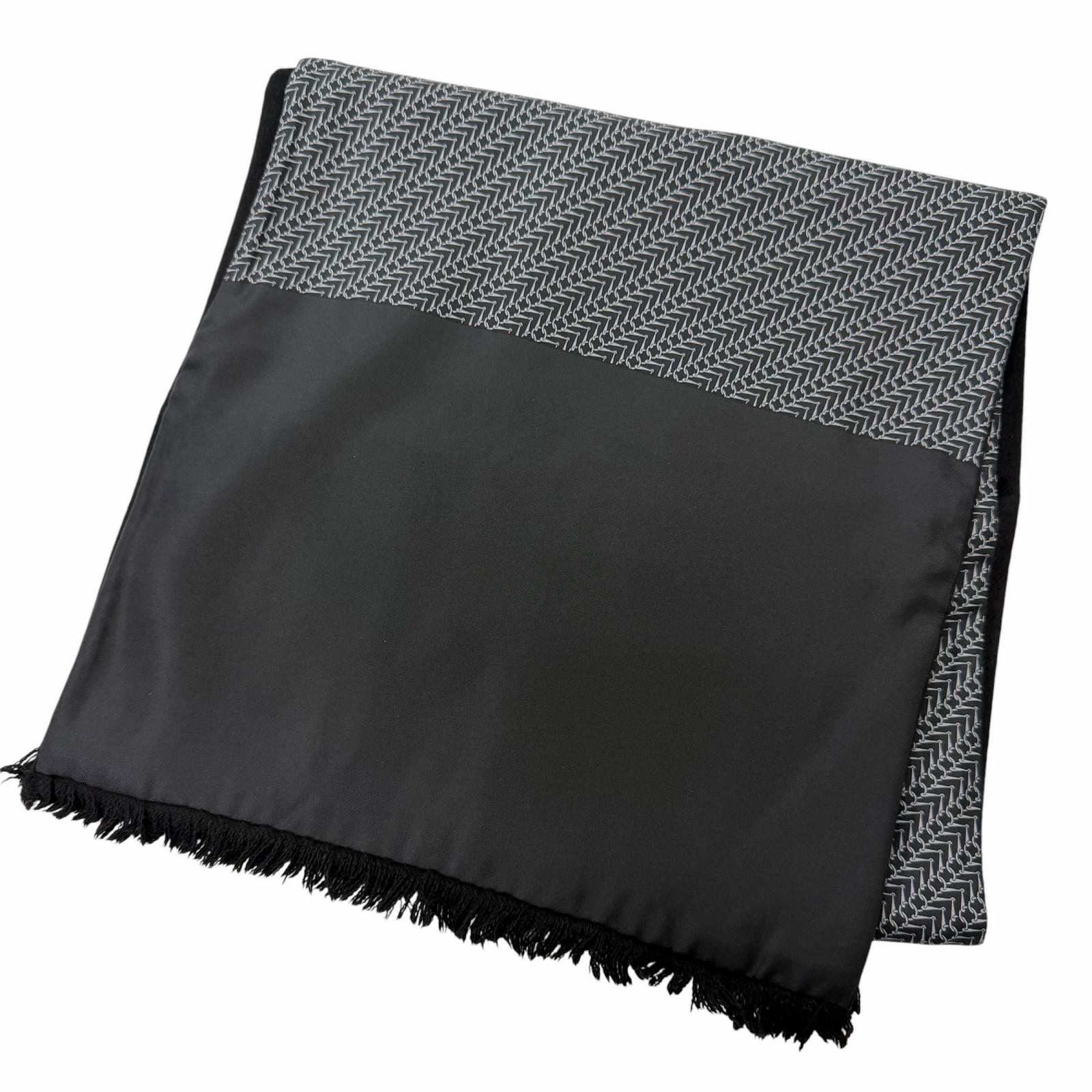 Great HERMES Scarf Metal all-over print fringe shawl black silk mens Used