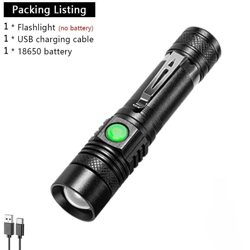 Outdoor Tactical Zoom Camping Waterproof Flash Light Aluminum Alloy Portable Torch Powerful LED Flashlight USB ReChargeable