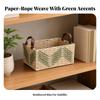 Rectangular Storage Basket with Leather Handles Open-Top Desktop Woven