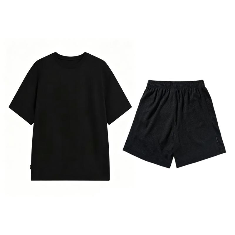 Li-Ning Summer Mens Short Sleeve Shorts Fashion Trend Comfortable Breathable Moisture Wicking Casual Sports Suit Men Suit Black AHSW275-4+YATV113-1
