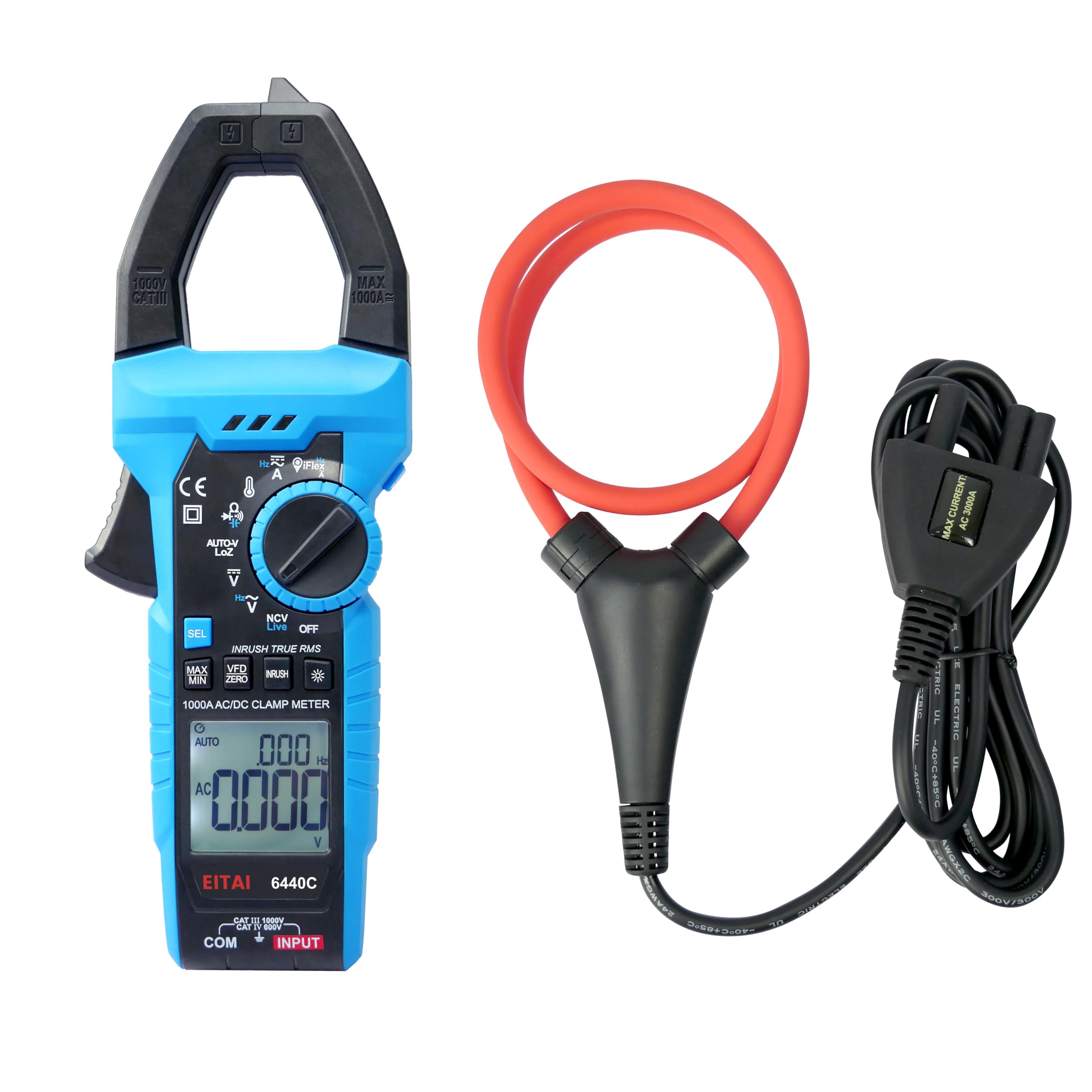 

EITAI6440C Digital Clamp Flexible Manufacturer LowZ Leakage Clamp Meter Meter, AC/DC Current, AC/DC Voltage, T-RMS, Clamp, Direct, & LPF, Diode,
